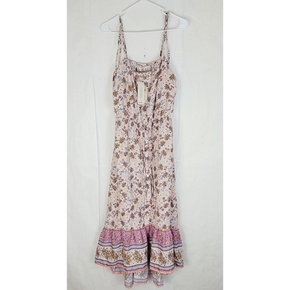New Indulge pink floral tie waist button front maxi dress Size XL Boho Cottage